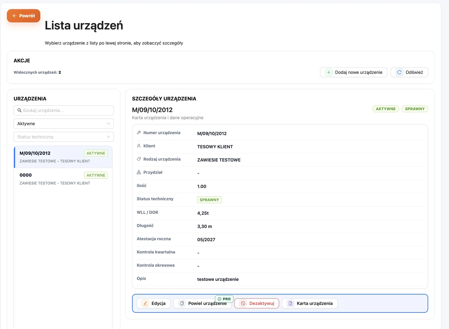 Lista urządzeń