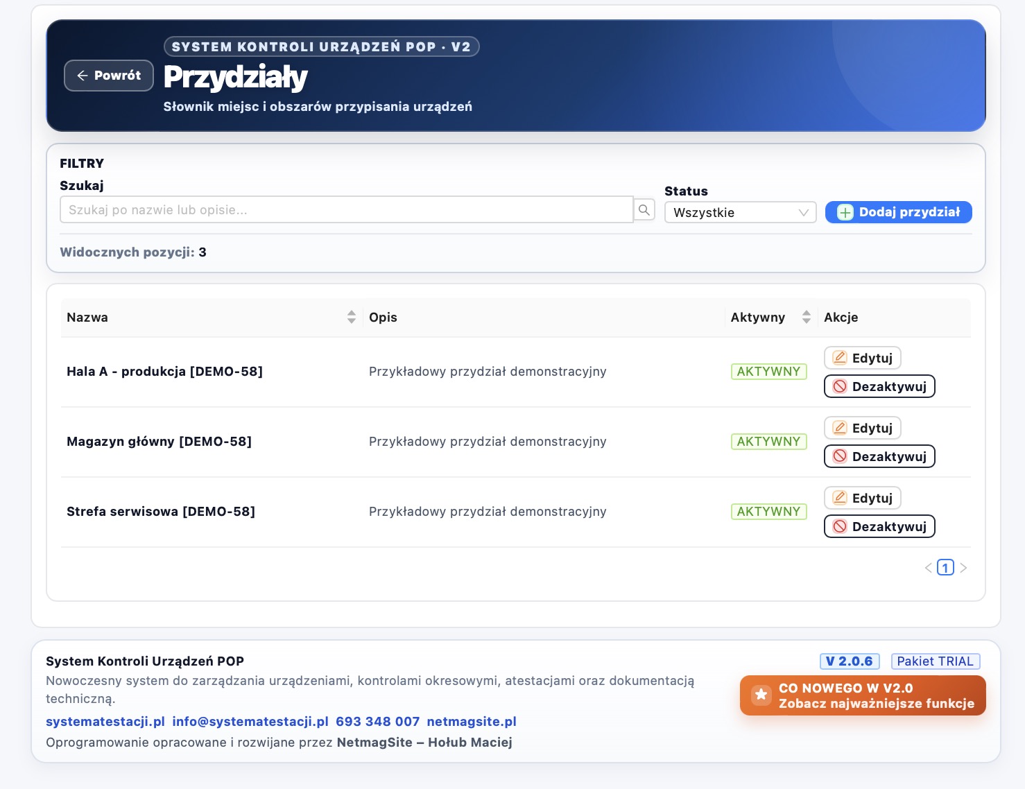 Przydziały urządzeń