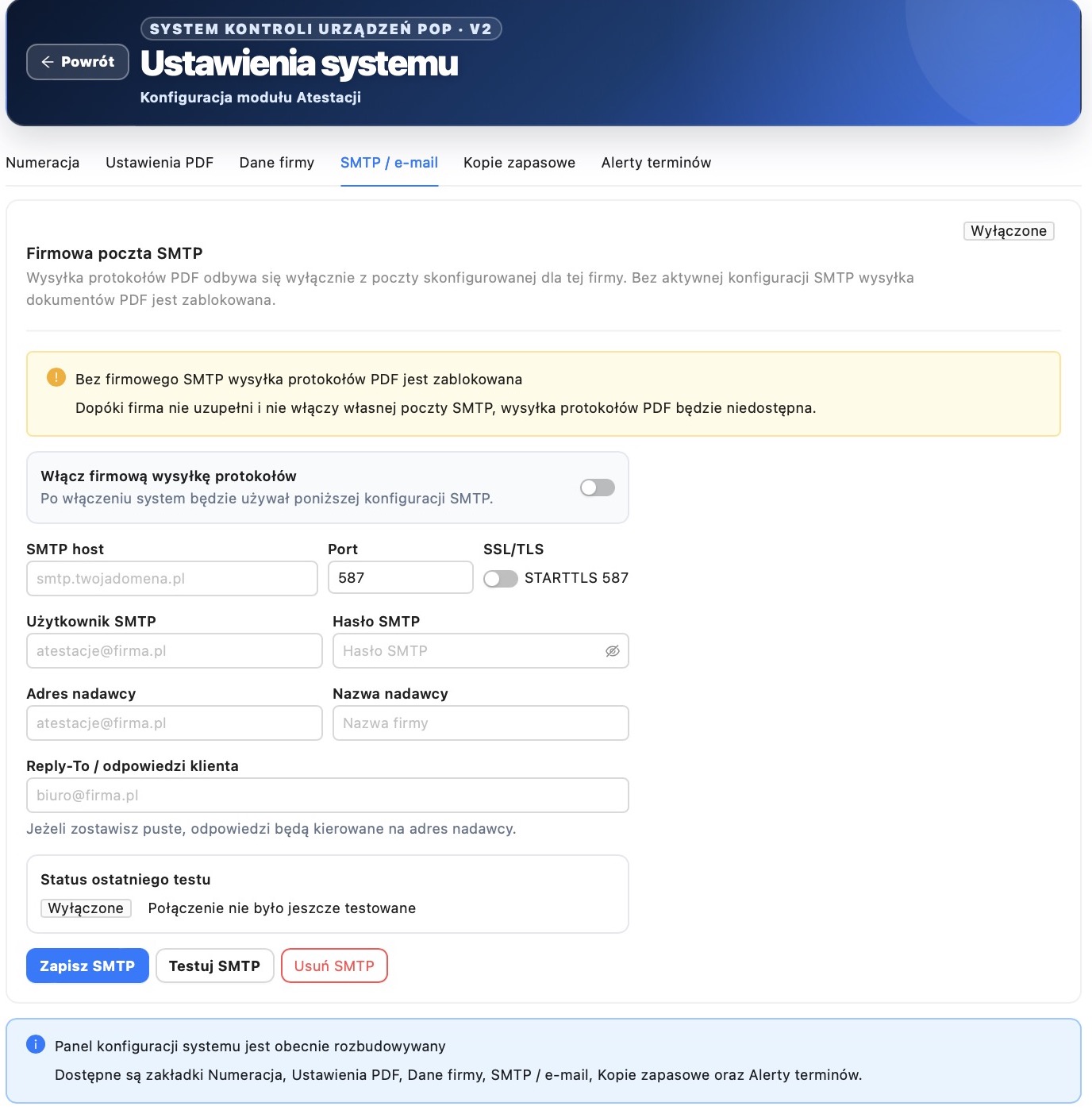 Ustawienia SMTP
