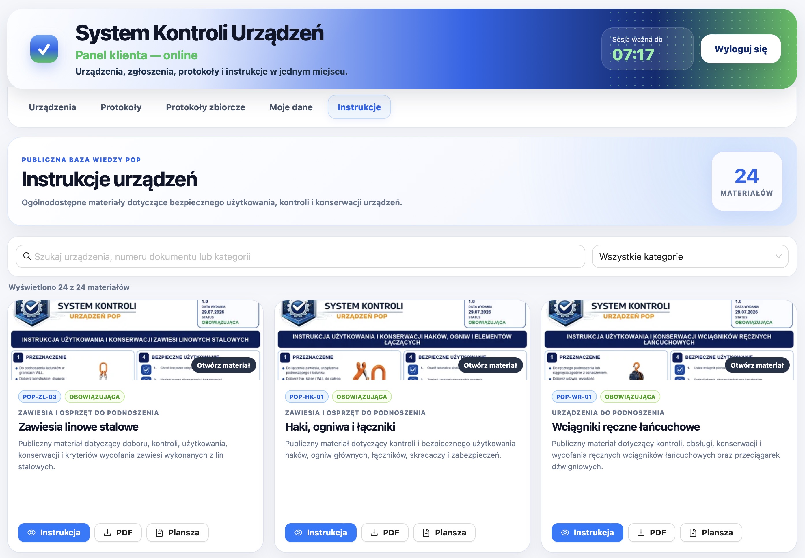 Instrukcje w Panelu klienta